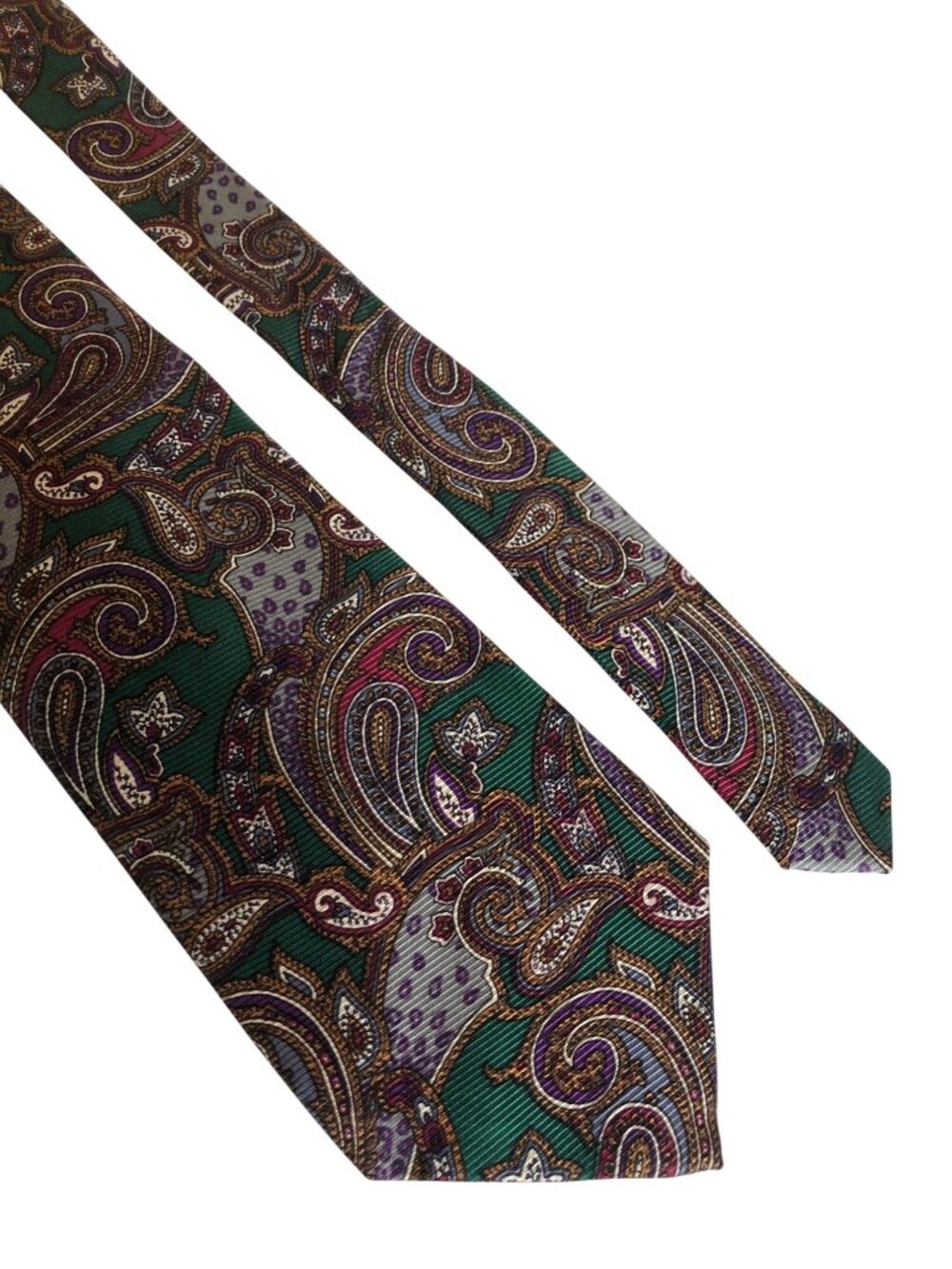 Norm Thompson Green Purple Paisley Silk Tie Robert Talbott Mens Necktie Office